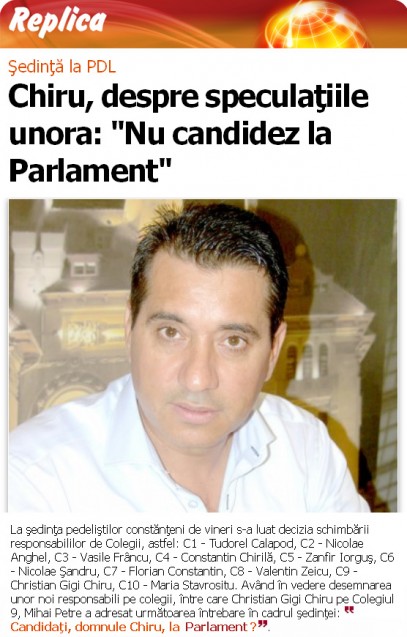 Chesoi îl încurajează pe Chiru să candideze la parlamentare: "Ar avea alte şanse la Primăria Constanţa, în 2016" Chesoi îl încurajează pe Chiru să candideze la parlamentare: "Ar avea alte şanse la Primăria Constanţa, în 2016"