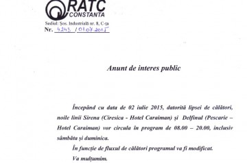 Anunţ important de la RATC