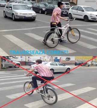 Poliţia recomandă bicicliştilor să traverseze pe lângă bicicletă