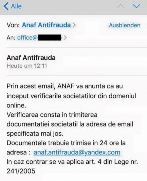 Alertă de phishing la Antifraudă