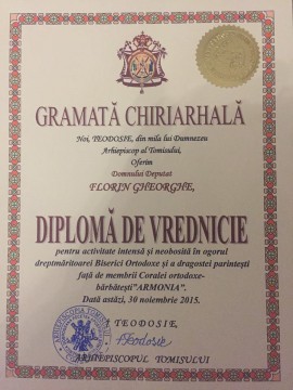 IPS Teodosie i-a oferit deputatului Florin Gheorghe o DIPLOMĂ DE VREDNICIE