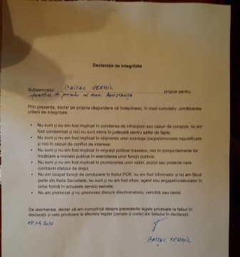 Candidatul PNL la Primăria Constanţa, Vergil Chiţac, a semnat declaraţia de integritate