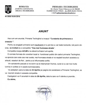 Locuitorii oraşului Techirghiol, invitaţi să se înscrie la concursul „Cea mai frumoasă stradă”