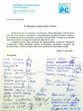 Conservatorii din Mangalia îl susţin pe Cristian Radu la primărie