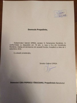 Gabriel Oprea şi-a depus demisia la Senat...începând cu 1 octombrie