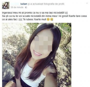 Mesajul fostului iubit al fetei care s-a spânzurat la Independenţa