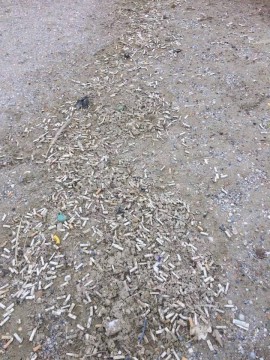 Plaja din Eforie, acoperită de chiştoace de ţigări