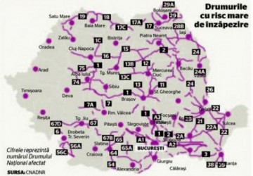 Aproape trei sferturi din şoselele României, cu risc de ÎNZĂPEZIRE!
