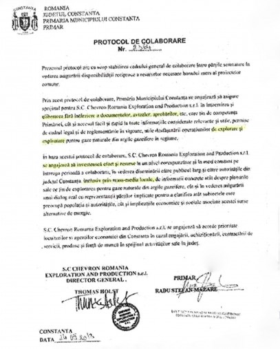Protocol penal cu Chevron: Primăria Constanţa depune plângere pentru "fals grosolan" Protocol penal cu Chevron: Primăria Constanţa depune plângere pentru "fals grosolan"