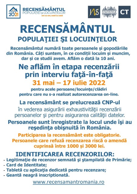 Primăria Medgidia, mesaj pentru locuitori cu privire la recensământ!