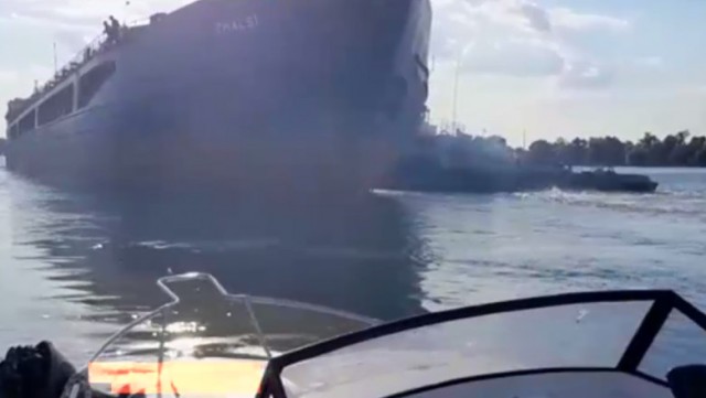 Incident naval pe brațul Chilia. O navă ucraineană a lovit pontonul poliției de frontieră și două ambarcațiuni