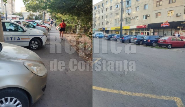 Mai multe mașini parcate pe trotuar, decât în parcările amenajate