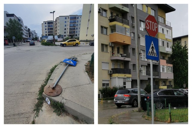 Un indicator rutier a fost pus la pământ în Tomis Plus și… înlocuit după aproape 2 săptămâni!