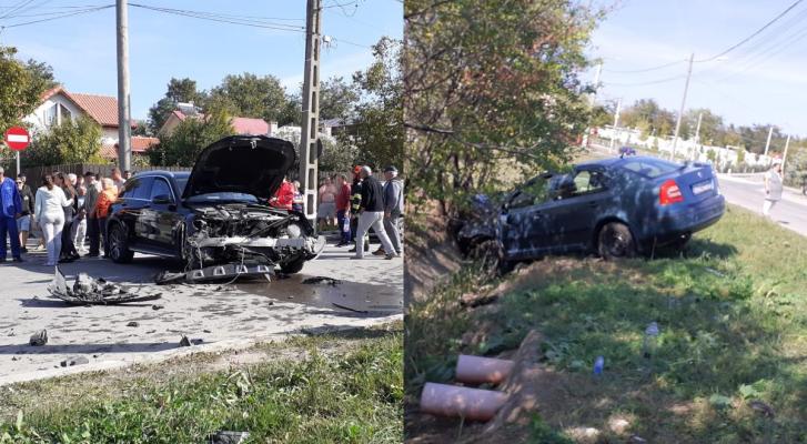 Două mașini s-au făcut praf, la Techirghiol, după un accident