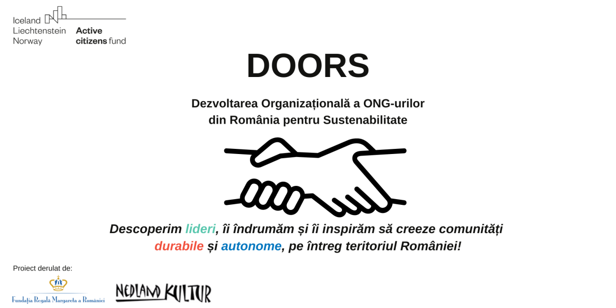 Fundația Regală Margareta a României lansează „DOORS - Dezvoltarea Organizațională a ONG-urilor din România pentru Sustenabilitate” Fundația Regală Margareta a României lansează „DOORS - Dezvoltarea Organizațională a ONG-urilor din România pentru Sustenabilitate”
