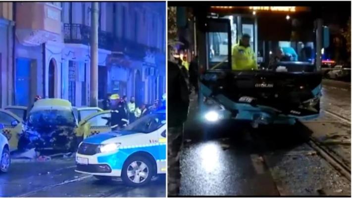 Grav accident în Bucureşti. Un taxi a intrat într-un autobuz STB. Un mort și patru răniți