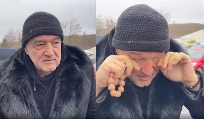 Gigi Becali, cu mătăniile în mână, la peştera Sfântului Andrei