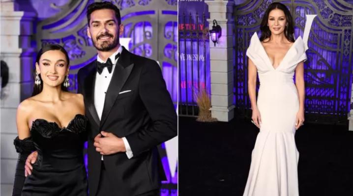 Viviana Sposub și George Burcea, în contrast cu Catherine Zeta Jones, la premiera serialului „Wednesday” 