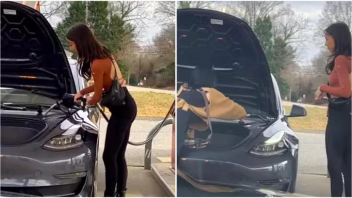 Două femei au vrut “să încarce” o mașină Tesla cu benzină. Video