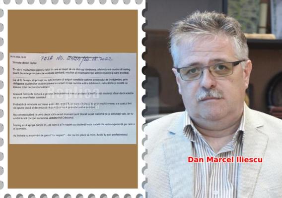 Un student îi „mulțumește“ rectorului Dan Marcel Iliescu, printr-o scrisoare, că i-a distrus sănătatea