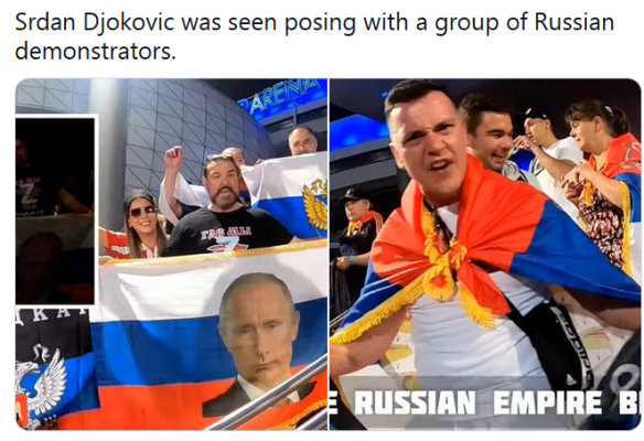 Șoc la Australian Open: tatăl lui Djokovic s-a afișat cu un steag al Rusiei, cu chipul lui Vladimir Putin