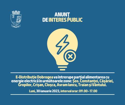 Primăria Hârșova anunță întreruperea energiei electrice