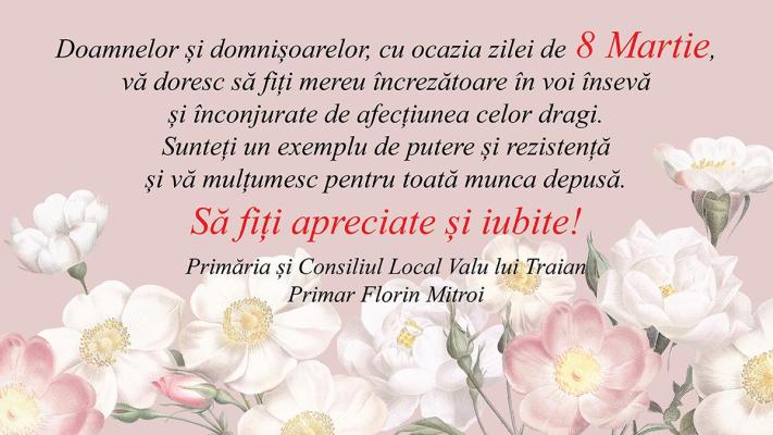 Primăria Valu lui Traian, mesaj cu ocazia Zilei Femeii