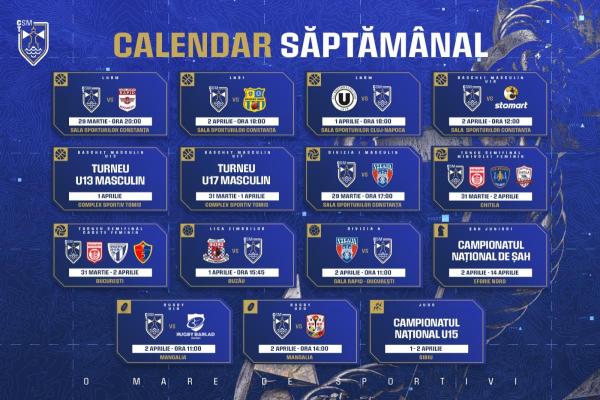 Calendarul sportivilor de la CSM Constanța, pentru finalul lunii martie