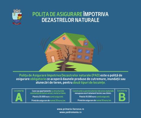 Primăria Hârșova îndeamnă cetățenii să încheie polițe de asigurare împotriva dezastrelor
