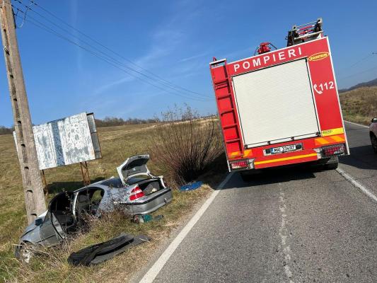 Autoturism intrat în stâlp, la Limanu