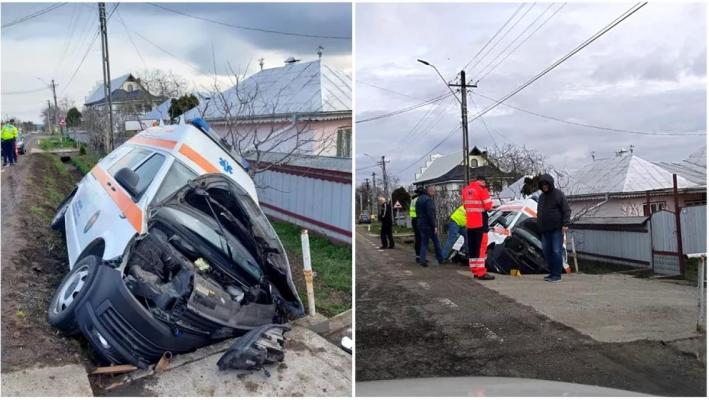 Ambulanță în misiune, implicată într-un grav accident