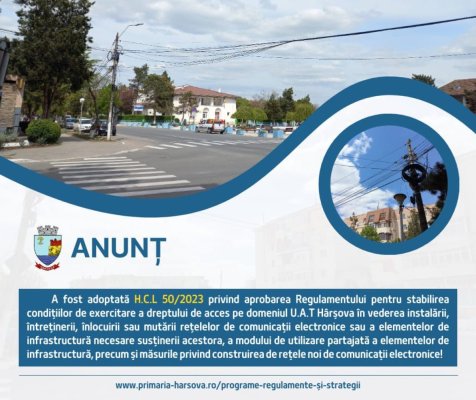 Primăria Hârșova, notificare publică privind situația cablurilor neasumate de operatorii de telecomunicații
