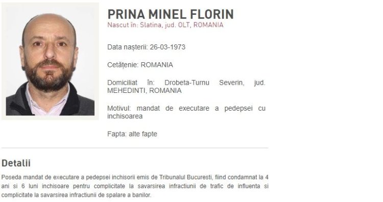 Minel Prina, fost primar al Slatinei şi condamnat alături de Vâlcov, dat în urmărire generală