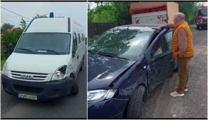 O dubă care transporta deținuți s-a izbit violent de o mașină a poliției