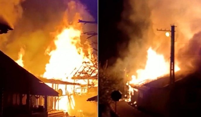 Incendiu puternic: O casă, un atelier de mobilă și mai multe anexe au fost făcute scrum