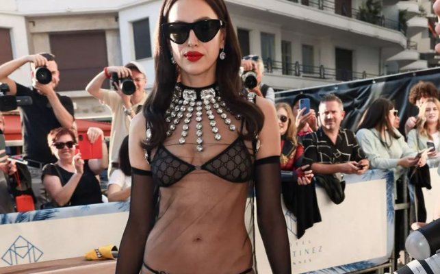 Irina Shayk a apărut la Cannes 2023 în lenjerie intimă și cu o rochie transparentă