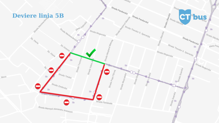 CT BUS anunță devierea autobuzelor de pe traseul 5B