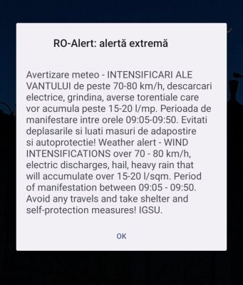 Mesaj RO-ALERT! Ploi torențiale și vijelii la Constanța