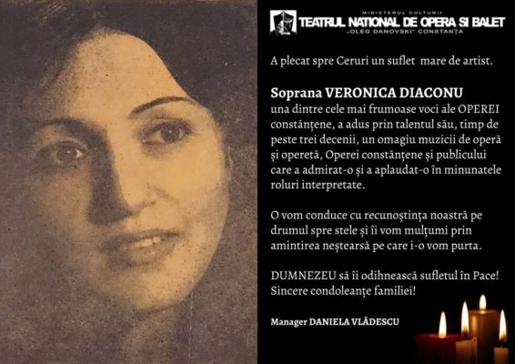 Doliu pentru cultura din Constanța! S-a stins din viață soprana Veronica Diaconu