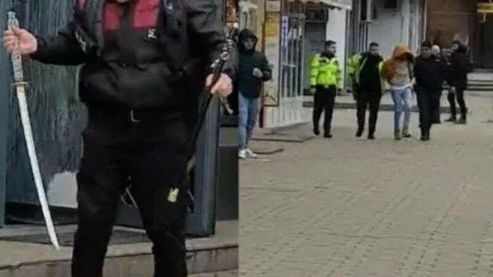 Deranjat de muncitorii care reabilitau strada, un individ mascat și dotat cu săbii s-a dat în stambă