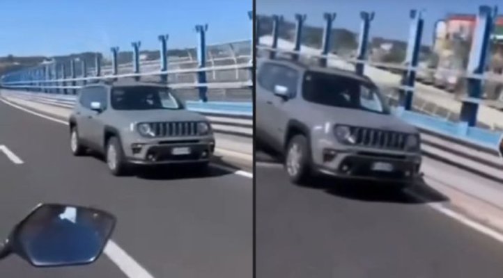 O mașină plină cu români merge cu viteză, în marșarier, pe o autostradă din Napoli. Video