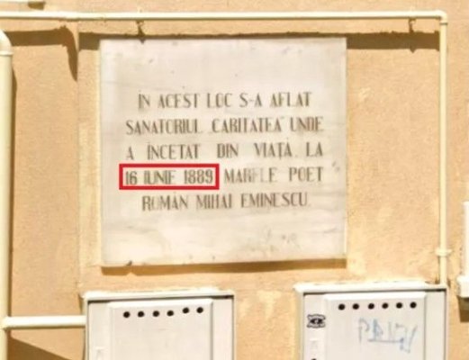 Data morții lui Mihai Eminescu, scrisă greșit pe un monument din centrul Bucureștiului