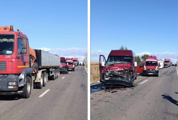  Un microbuz în care se aflau șase persoane a intrat într-un TIR 