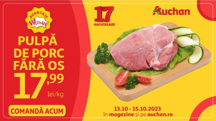 Super oferte la Auchan în acest weekend la pulpă de porc și detergenți! 