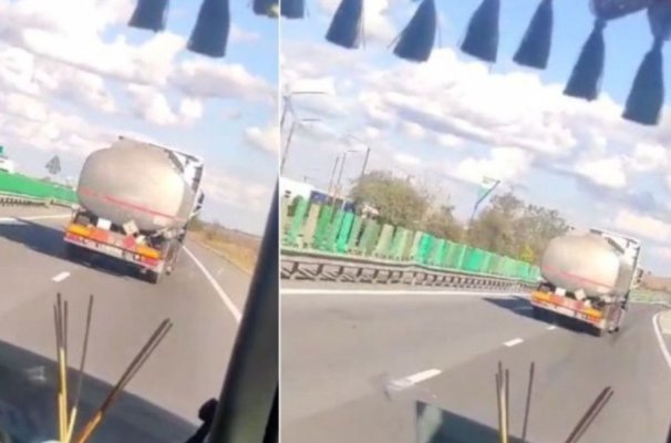 Ucrainean aproape de comă alcoolică conducea haotic o cisternă pe A2. Video