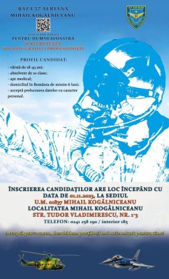 Baza 57 Aeriană Mihail Kogălniceanu recrutează soldați și gradați profesioniști