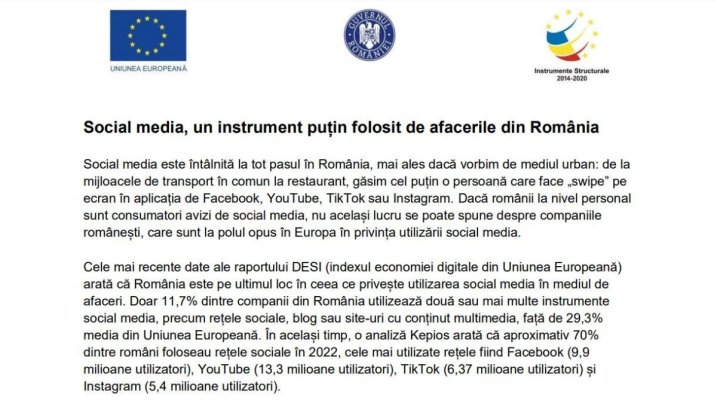 Social media, un instrument puțin folosit de afacerile din România