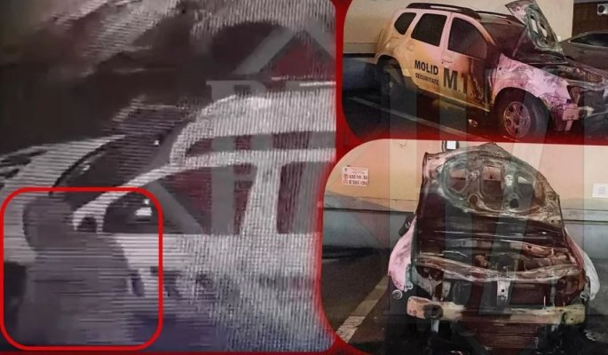 Atac în stil mafiot la Iași! Mașina unui serviciu de pază, incendiată în parcarea unui bloc