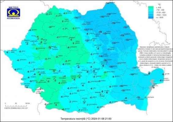 Temperaturile resimțite, de fapt, în România: am ajuns la -30 de grade