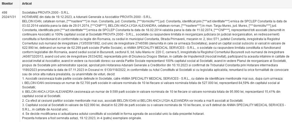 MedLife a cumparat Centrul Medical Provita 2000 din Constanta, detinut de sotii Belcin